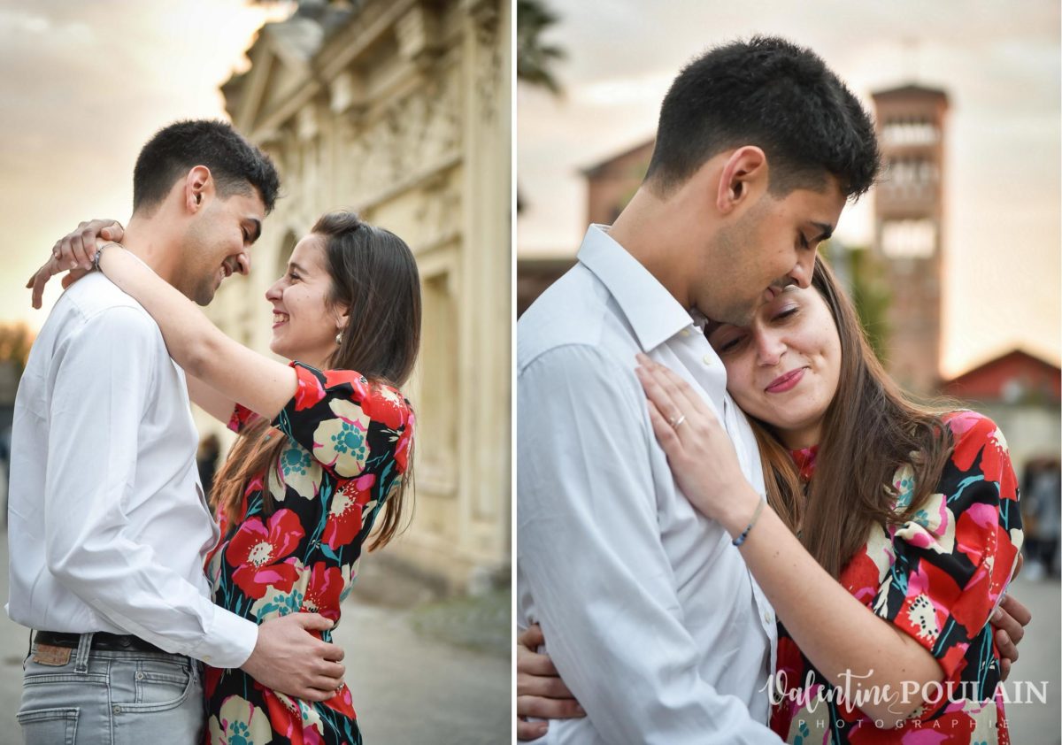 Shooting couple demande mariage Rome câliner