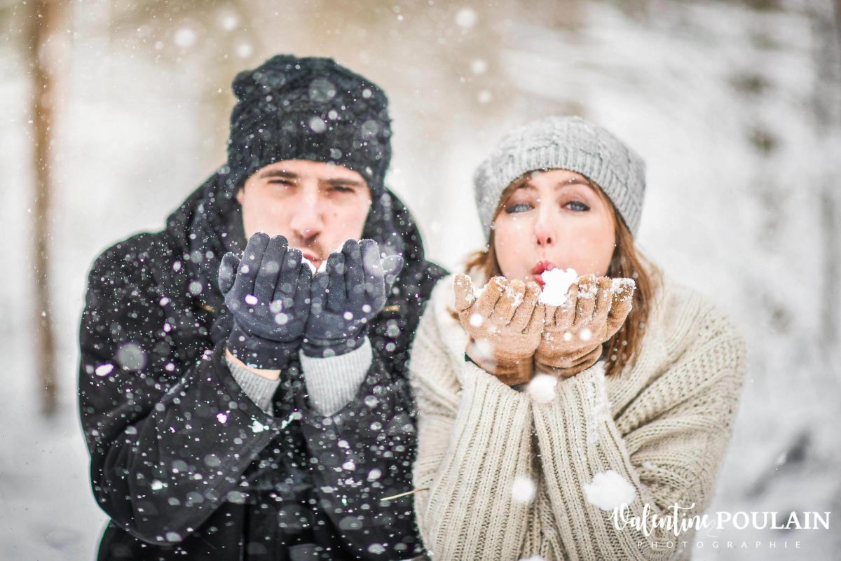 Shooting couple hivernal - Valentine Poulain flocons neige