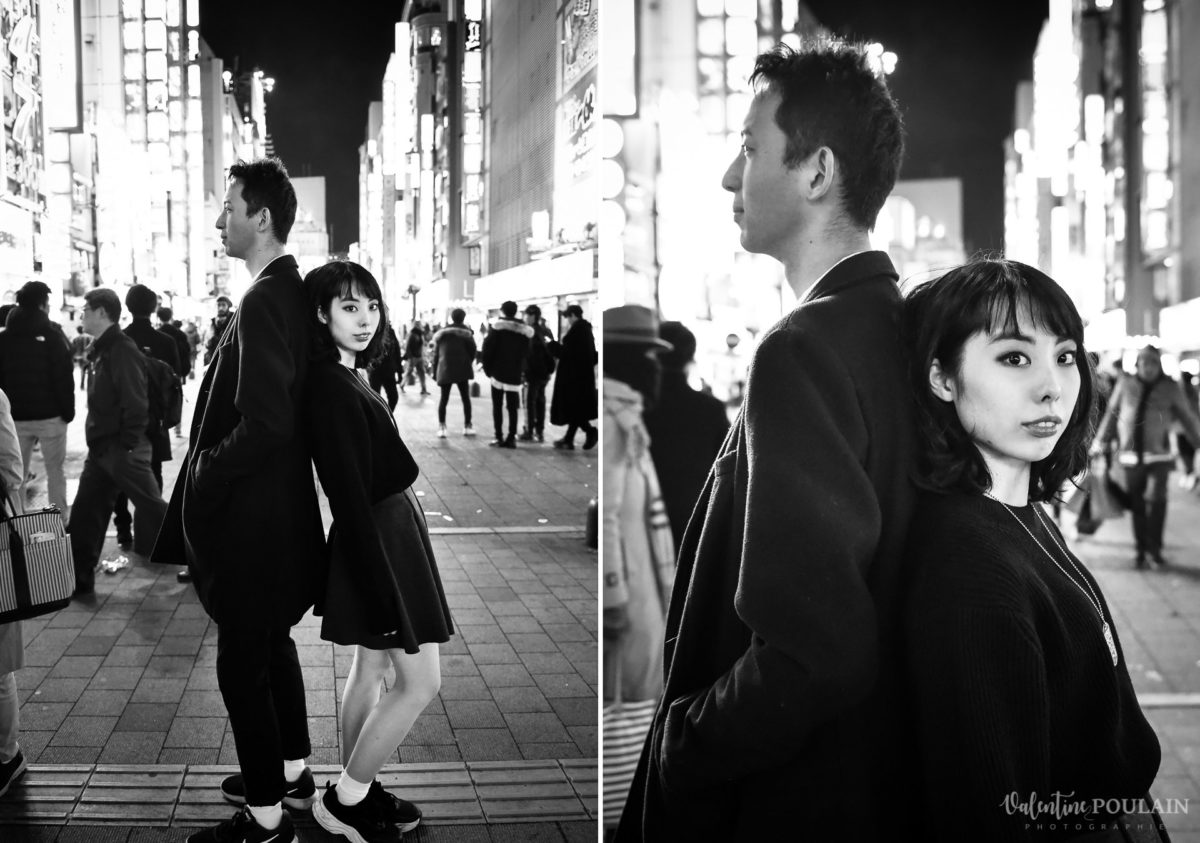 Shooting couple Japon Tokyo Valentine Poulain n&b